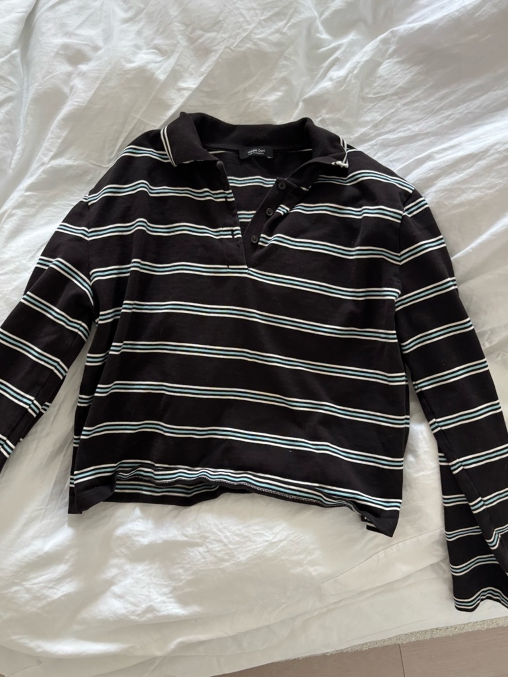 Massimo Dutti Black Long Sleeve Striped Polo Top